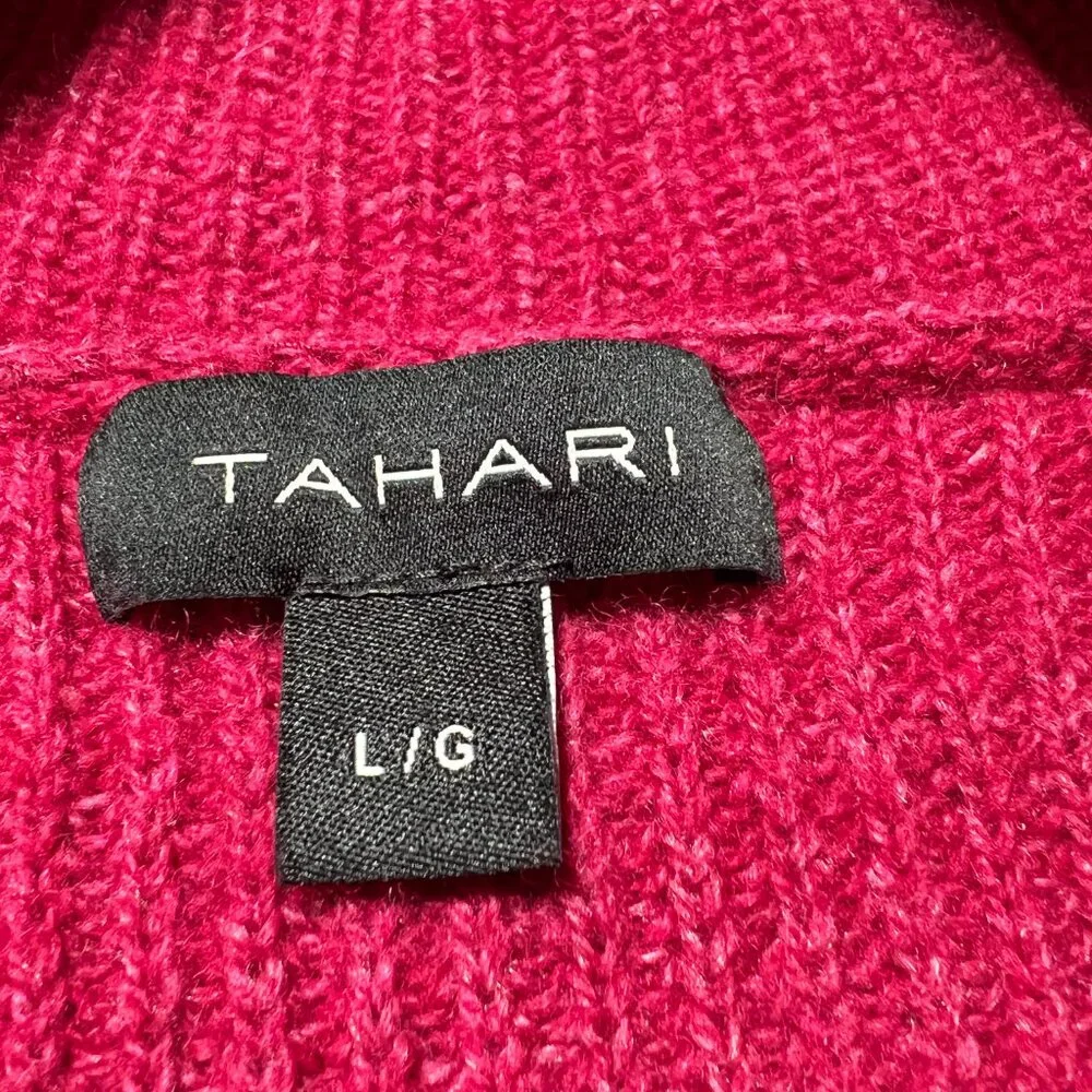 Tahari L Cerise Ribbed Knit | Merino Wool Blend | Cozy Winter Essential - Picture 4 of 8
